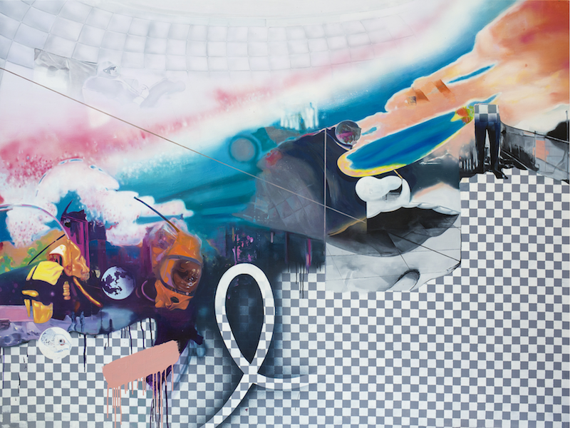 Rui Zhang: Alpha Layer, 2019, oil tempera and spray paint on canvas, 150 x 200 cm 

